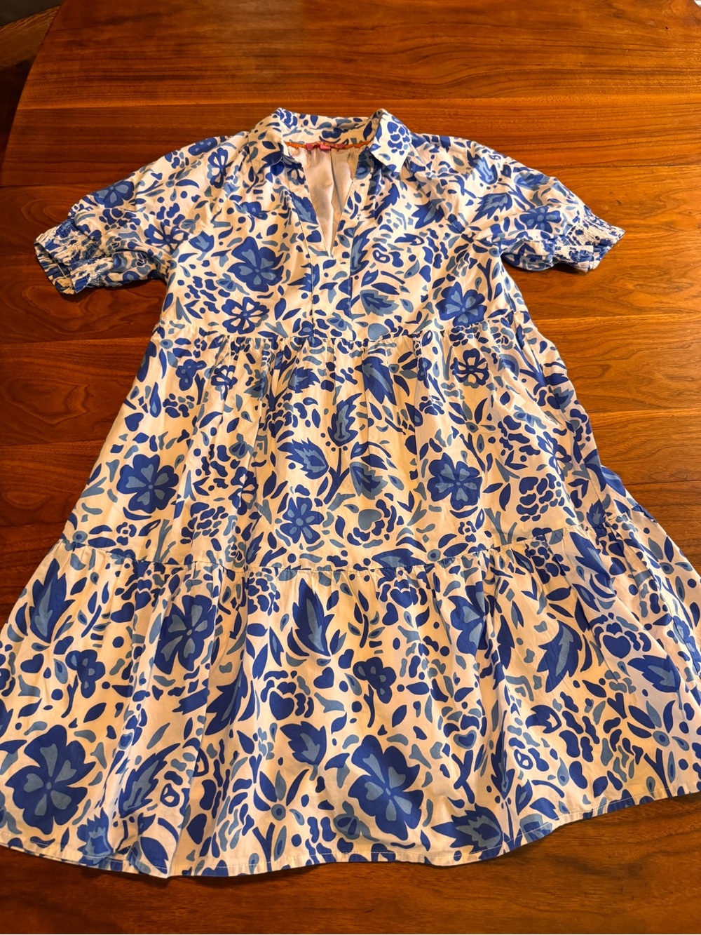 THML White and Blue Floral Mini Dress